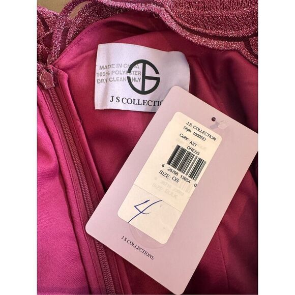 NWT JS Collections Cerise Burgundy Wine Color Scalloped Formal Dress - Picture 6 of 6